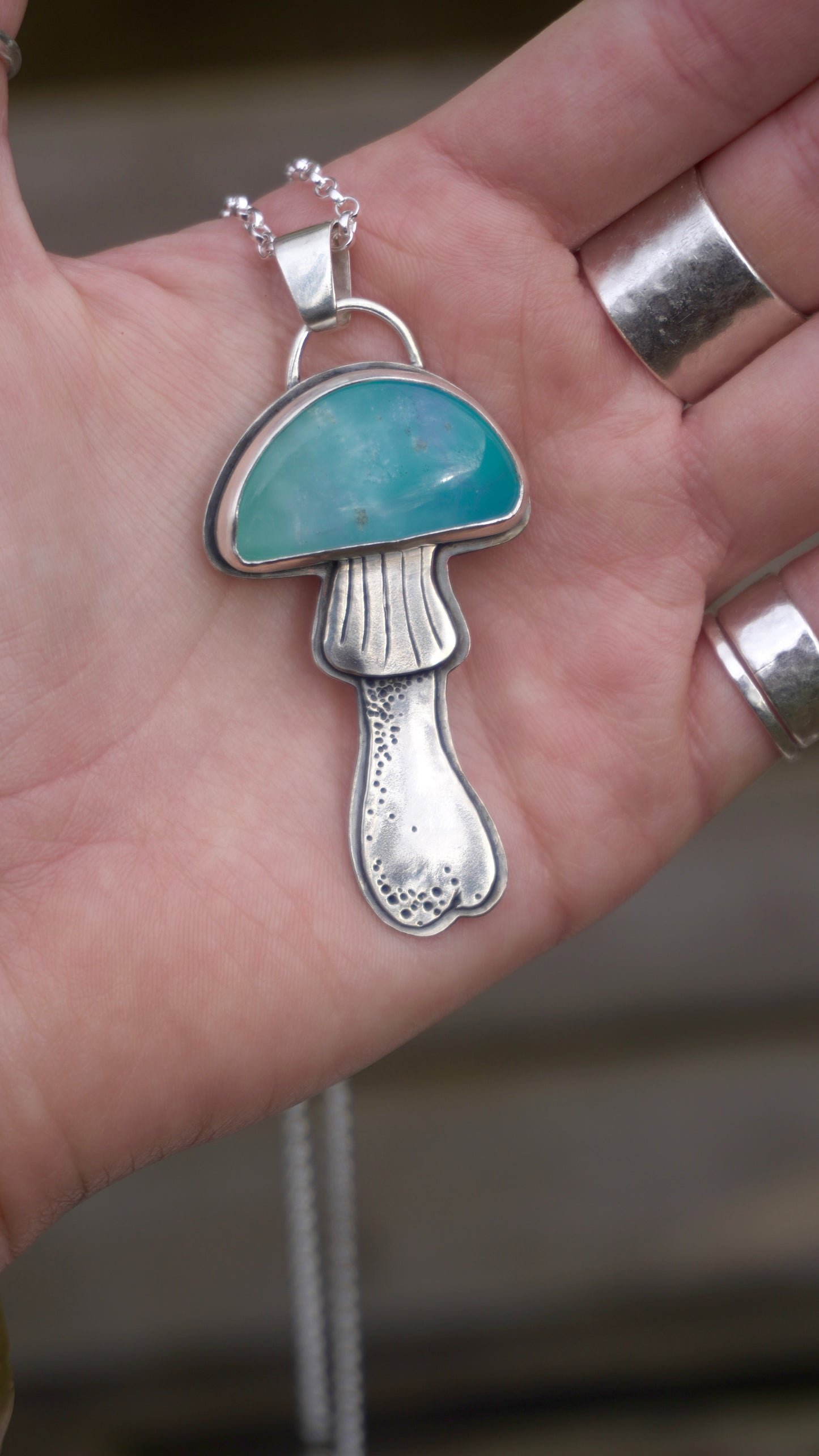 Hemimorphite Mushroom Pendant