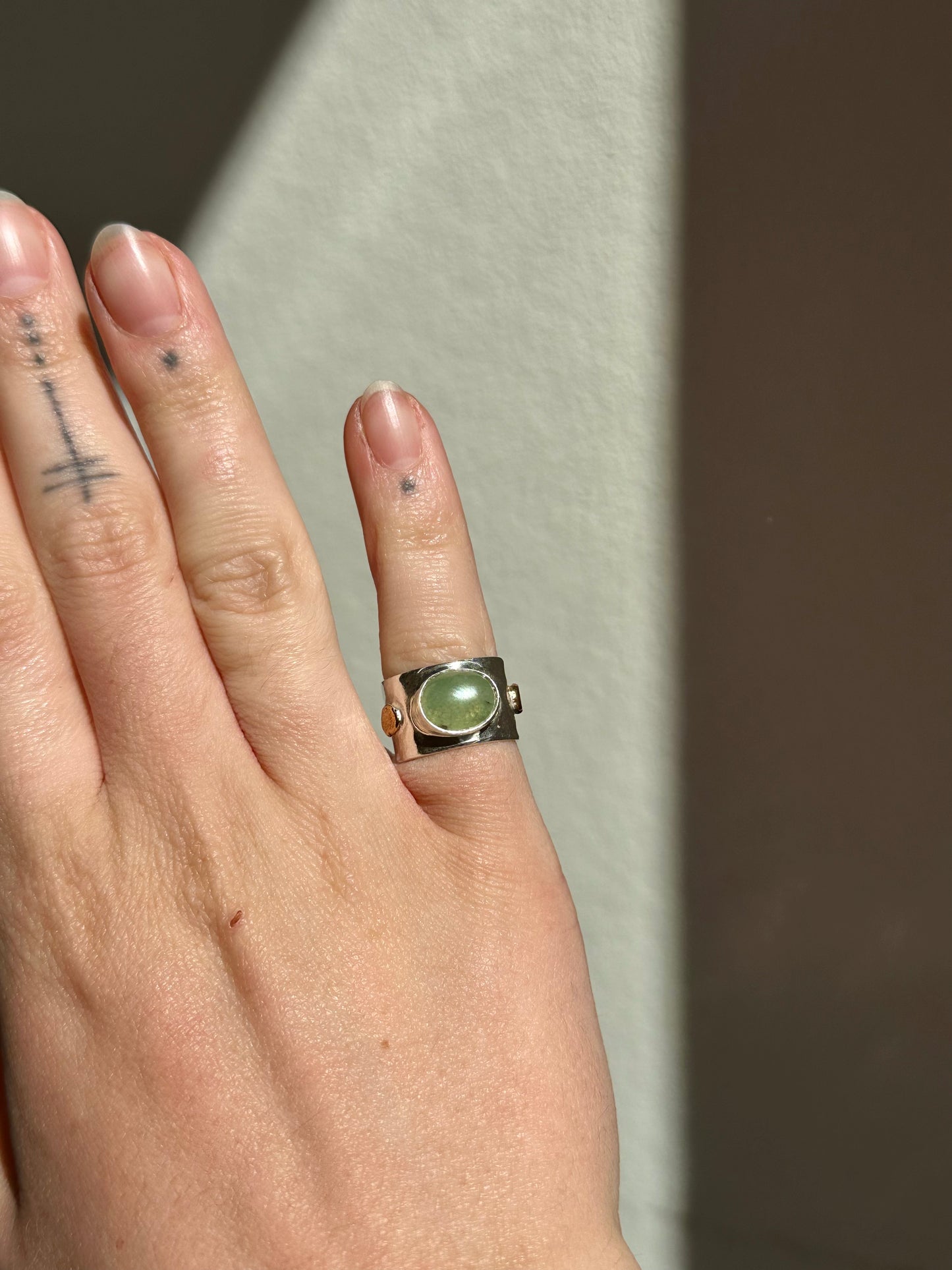Adjustable Aventurine Ring - Silver + Brass