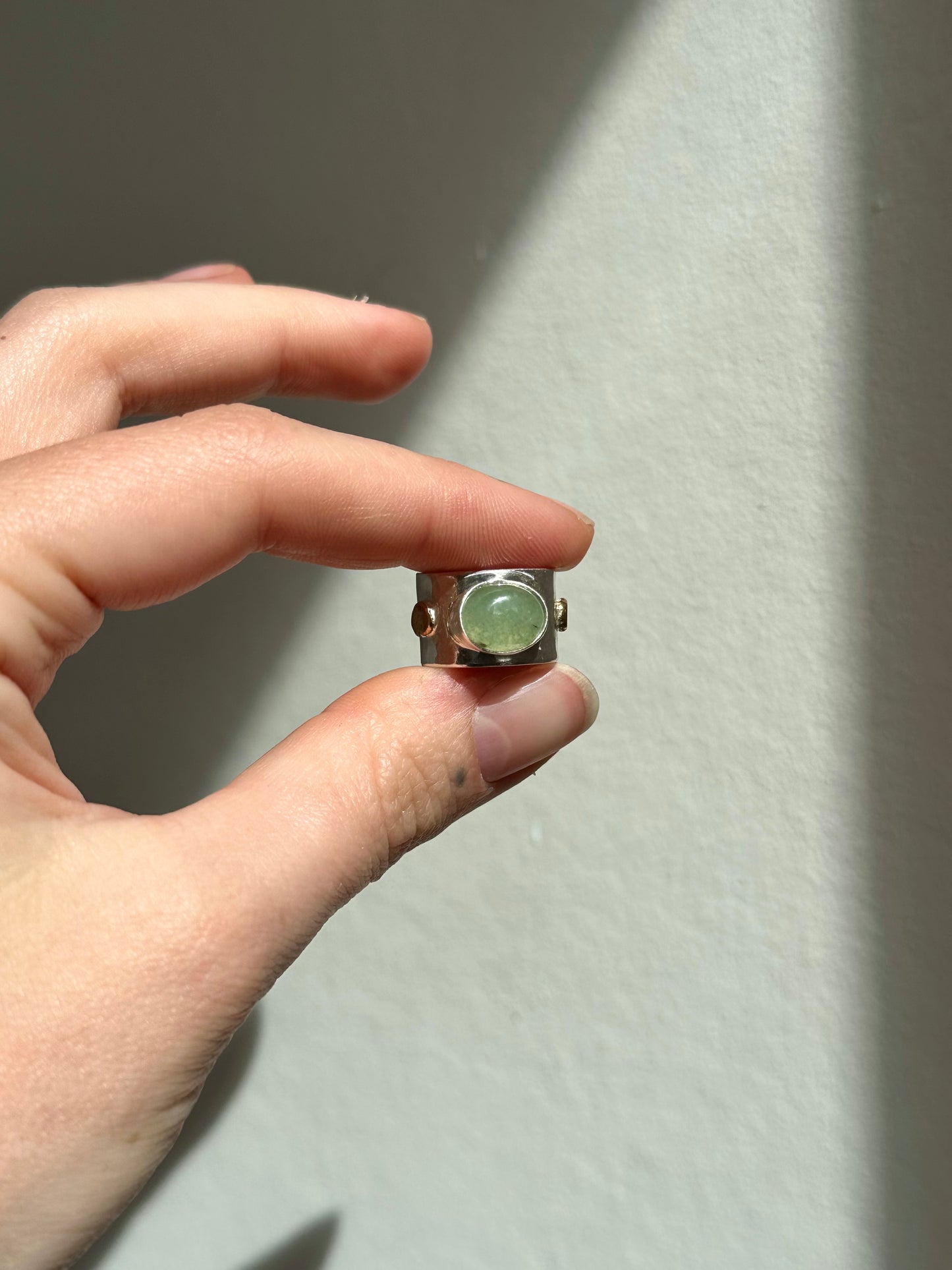 Adjustable Aventurine Ring - Silver + Brass