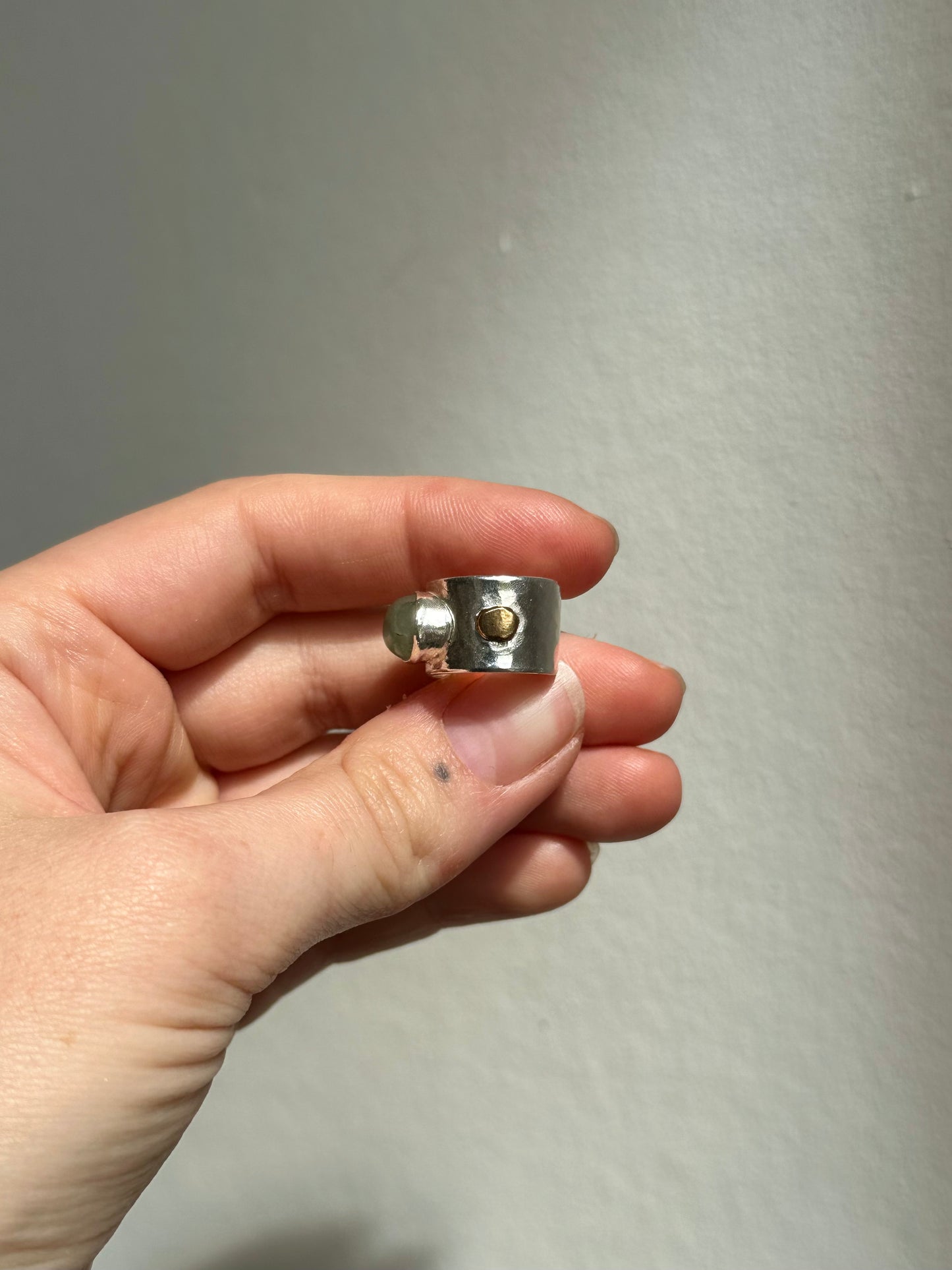 Adjustable Aventurine Ring - Silver + Brass
