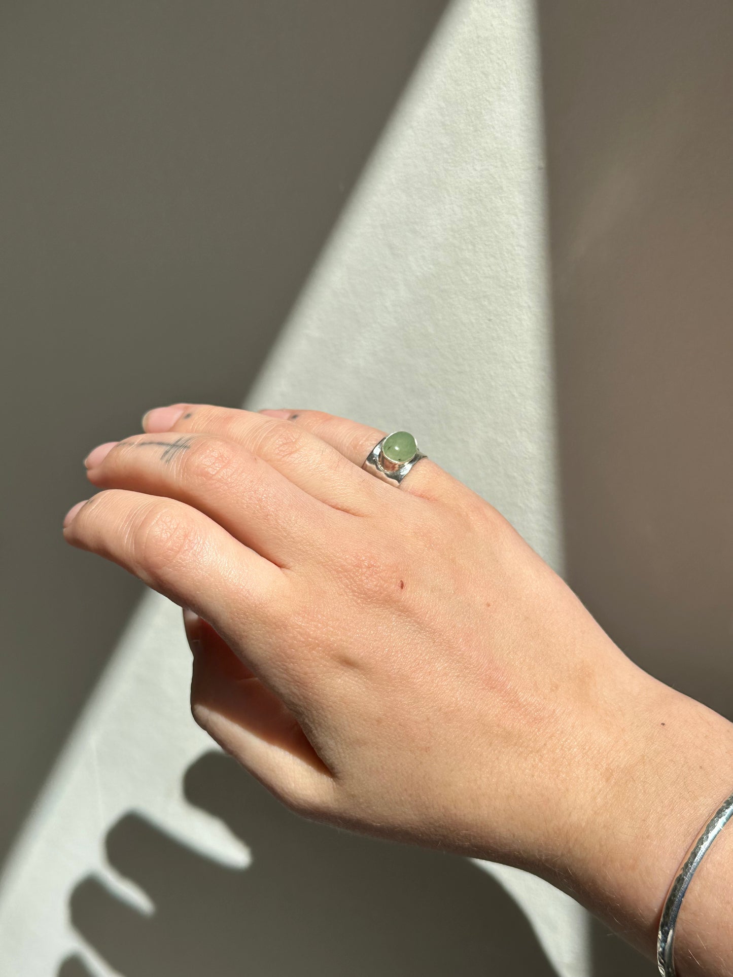 Adjustable Aventurine Ring - Silver