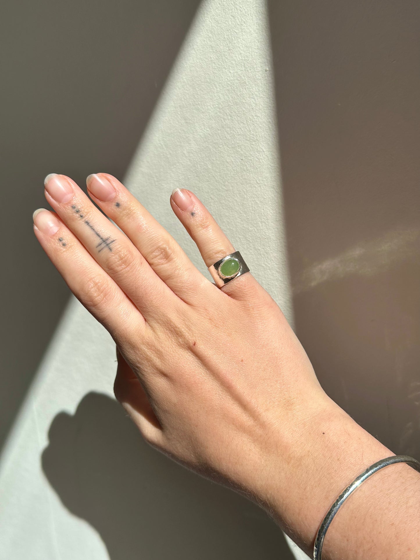 Adjustable Aventurine Ring - Silver